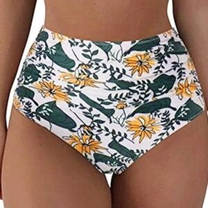 Floral Side Ruched High Waist Swim Bottom Bikini Tummy Control Summer , Size M